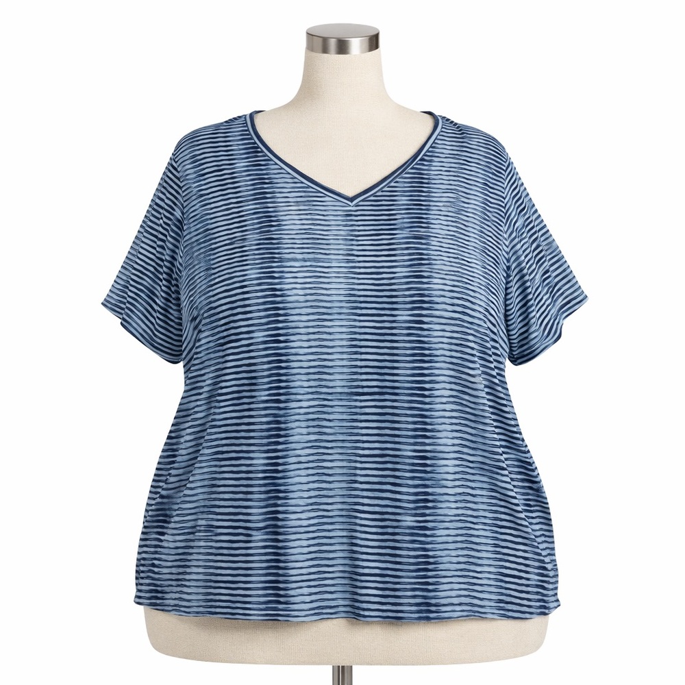 Catherines Blue striped Short Sleeve Shirt Plus Size 5X
